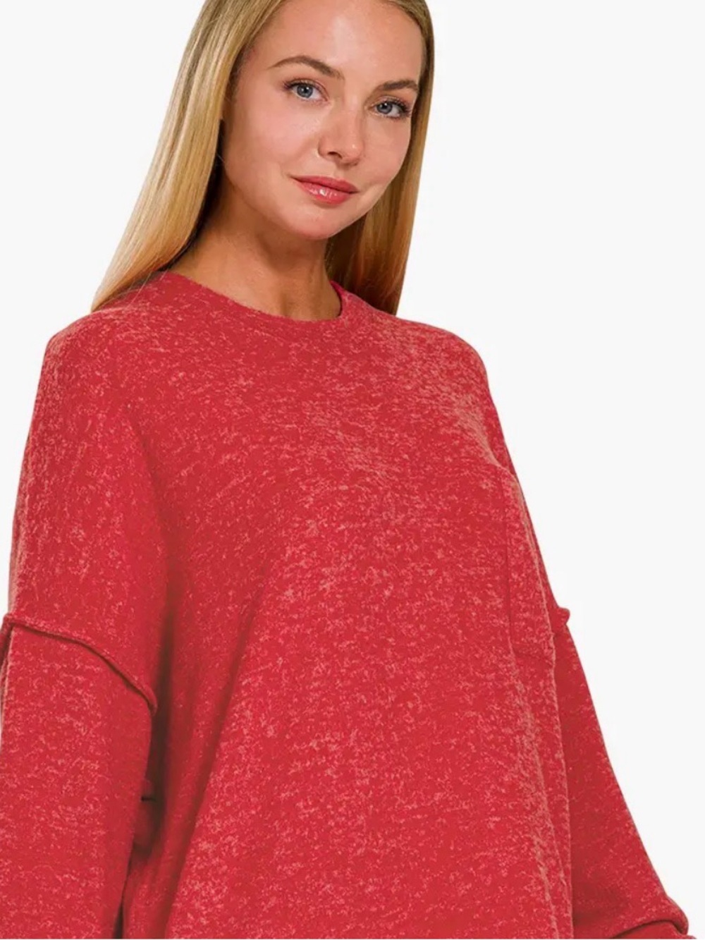 NWT Zenana Dk Red Brushed Melange Drop Shoulder Oversized Sweater